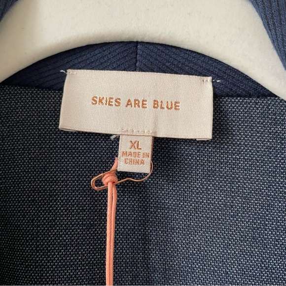 Skies Are Blue Ruched Sleeve Rib Knit Blazer Navy Size XL - Picture 6 of 10